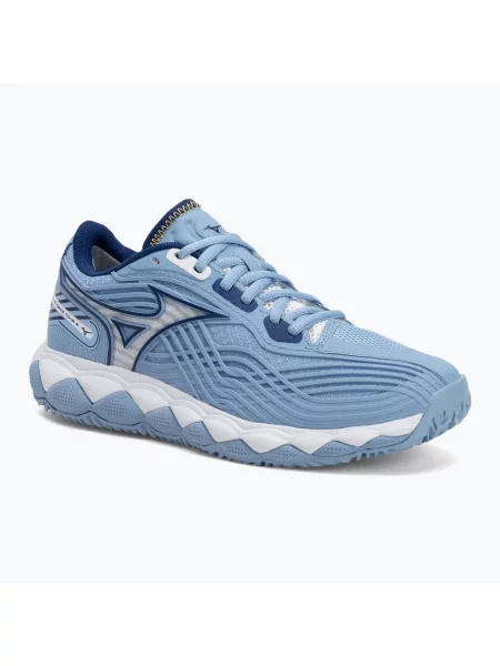 Încălțăminte de tenis pentru femei Mizuno Wave Enforce Tour 2 CC bel air blue/ white/ bellwether blue alb