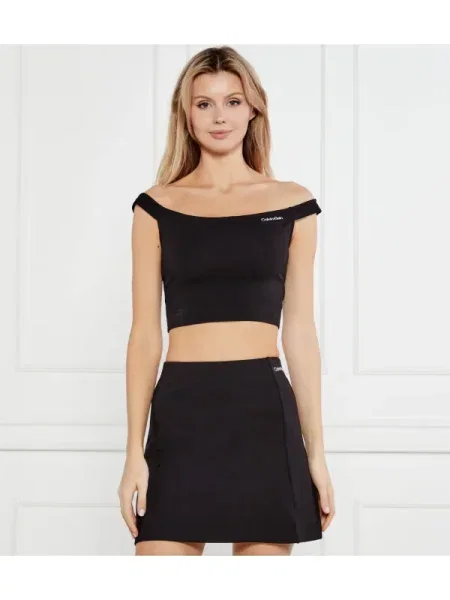 Cropp top din denim Calvin Klein Jeans negru