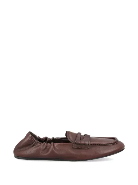 Pantofi loafer Miu Miu din piele cu volane maro