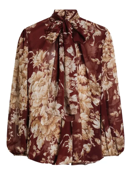 Bluză Dolce & Gabbana cu funde cu model floral maro