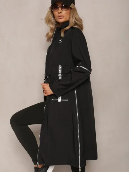 Palton cu Lungime Reglabilă și Inserții Decorative Nainika negru