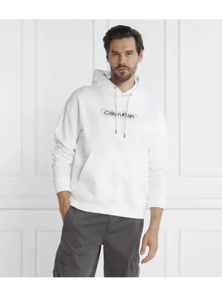 Calvin Klein Hanorac DOUBLE FLOCK LOGO HOODIE alb