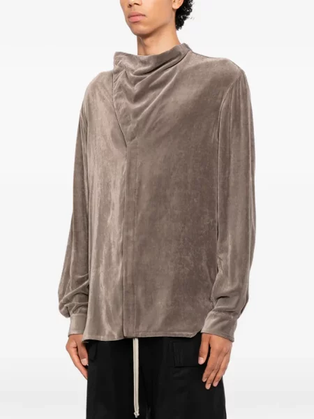 Cămașă Rick Owens de catifea drapată maro