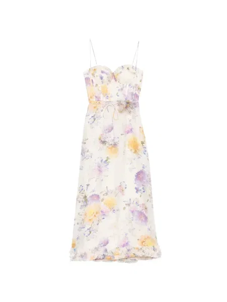 Rochie midi Zimmermann cu model floral până la genunchi cu legături