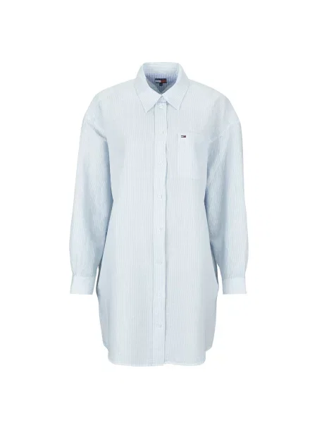 Laneni kavbojska srajca Tommy Jeans modra