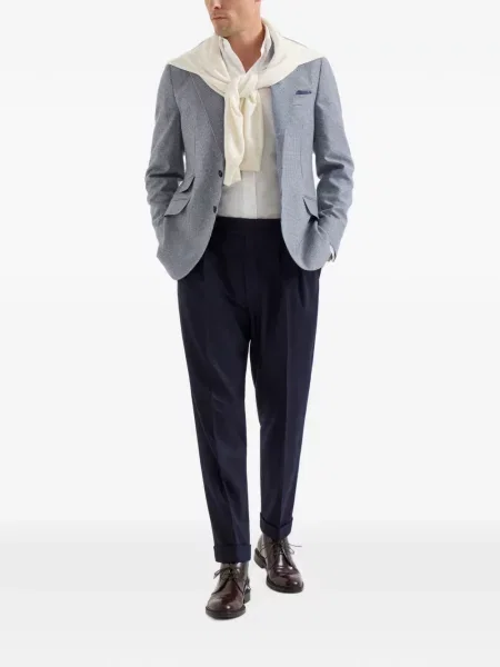 Sacou Brunello Cucinelli de mătase cu model pepito albastru