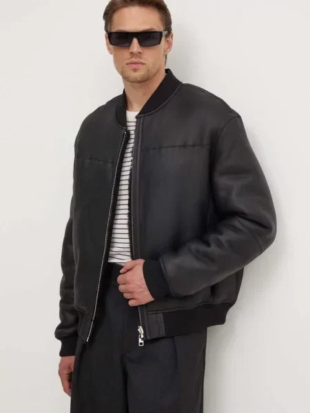 Кожено яке с две лица IRO зимен модел с уголемена кройка черно