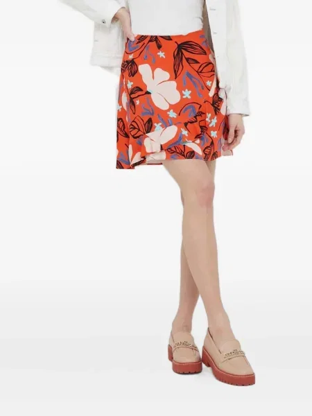 Fusta mini Ps Paul Smith cu model floral cu volane portocaliu