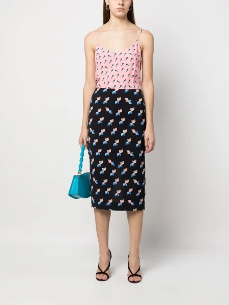 Raštuotas palaidinė be rankovių Dvf Diane Von Furstenberg rožinė