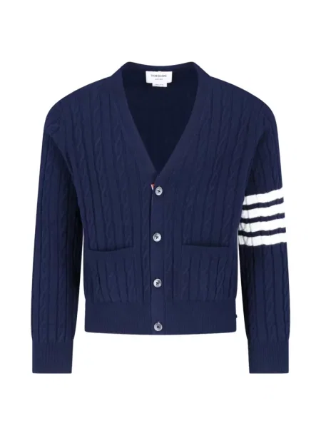 Cardigan Thom Browne cu decolteu în V albastru