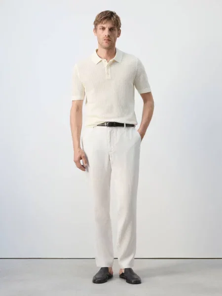 Spodnie slim fit z lnu złamana biel Mężczyzna 40 MANGO MAN