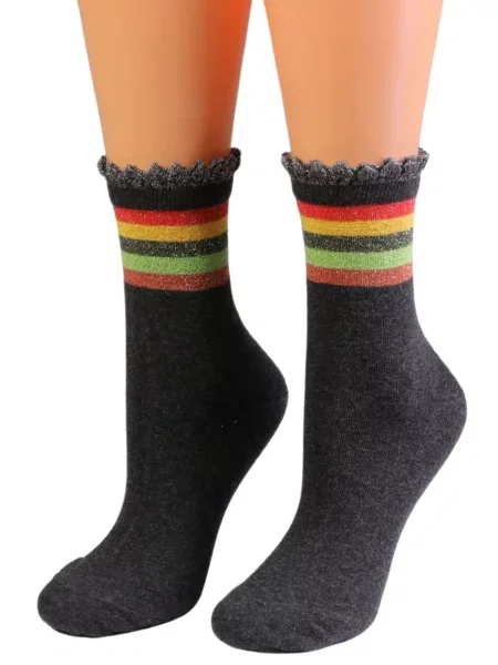 Sokisahtel Čarape CAROLE cotton socks with glitter tamo siva