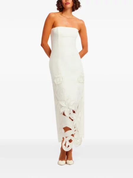 Rochie maxi Leo Lin cu broderie cu model floral fără bretele alb
