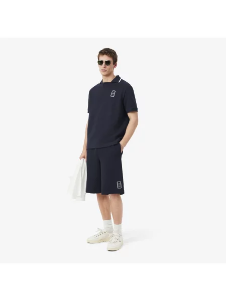 Lacoste Szorty Z Dwuwarstwowego Piqué Relaxed Fit granatowe
