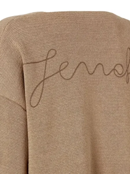 Top Fendi cu broderie cu decolteu în V maro