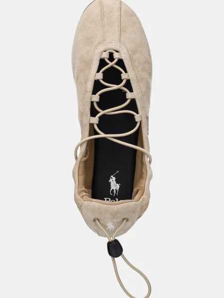 Замшевые балетки Polo Ralph Lauren на шнуровке бежевые