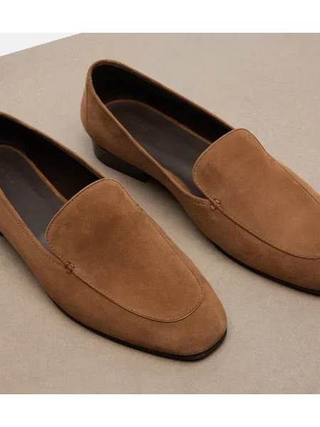 Pantofi loafer The Row din piele de căprioară maro