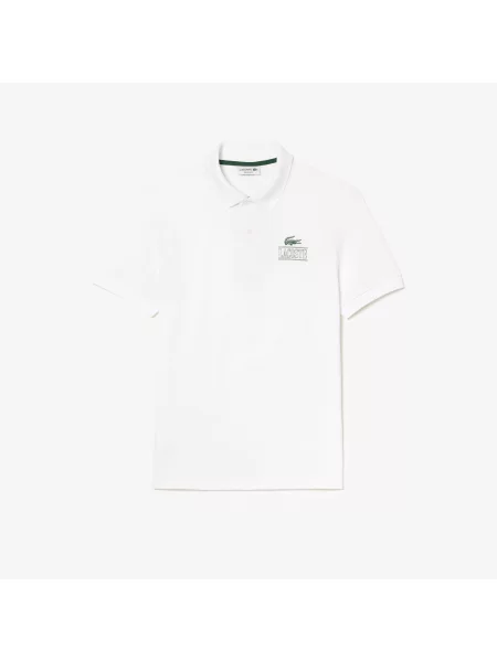 Lacoste Polo Unisex Z Nadrukiem Signature O Kroju Regular Fit biały
