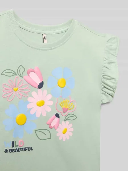 T-shirt o kroju loose fit z czystej bawełny model RUTH' Only miętowa