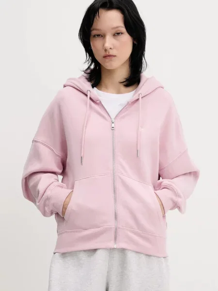 Суичър с качулка Abercrombie & Fitch с качулка розово
