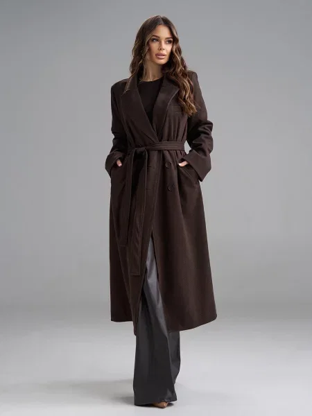Пальто ISSA Plus темно-коричневий кашемір коричневе
