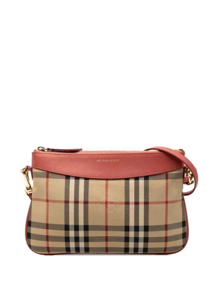 Kostkovaná plátěná crossbody kabelka Burberry Pre-owned hnědá