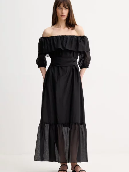 Marella sukienka hiszpanka z dodatkiem jedwabiu AEROSI czarna