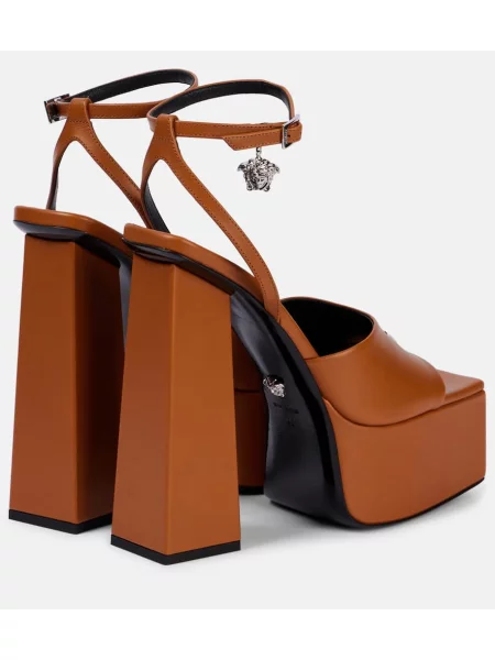 Sandale Versace din piele cu platformă maro