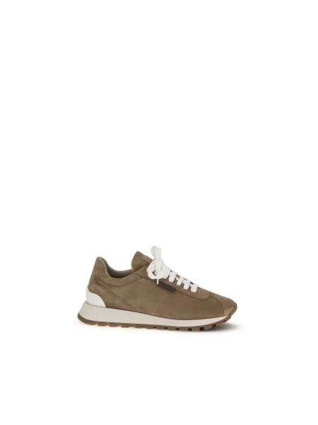 Sneakersy Brunello Cucinelli skórzane na platformie brązowe