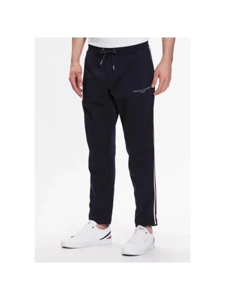 Spodnie dresowe Tommy Hilfiger w paski z paskiem niebieskie