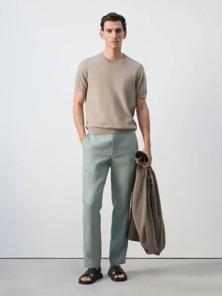 Spodnie slim fit z lnu szmaragdowa zieleń Mężczyzna 38 MANGO MAN