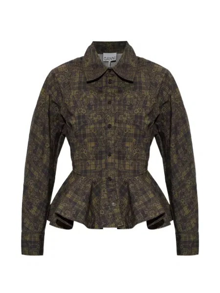 Top Ganni cu model floral verde