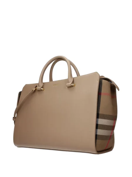 Кожена карирана шопинг чанта Burberry