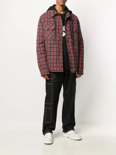 Καρό μπουφάν Off-white με κουκούλα λευκό