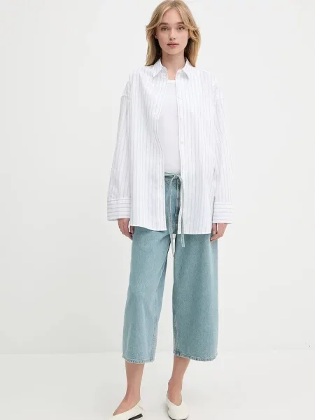 Samsoe Samsoe szorty jeansowe SAHARPER gładkie high waist niebieski