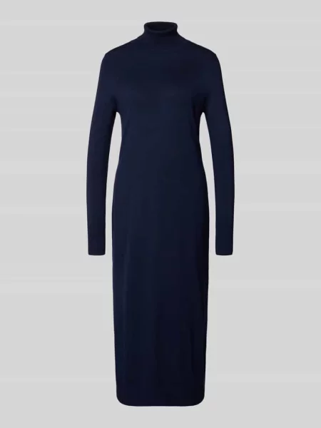 Sukienka z dzianiny z mieszanki z rolowanym kołnierzem Christian Berg Woman granatowa
