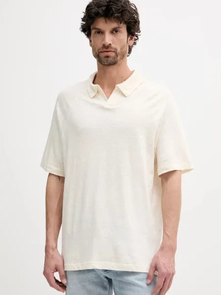 Plátěné polo tričko United Colors of Benetton béžová