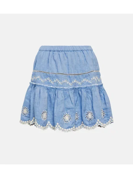 Fustă Loveshackfancy cu broderie de in albastru