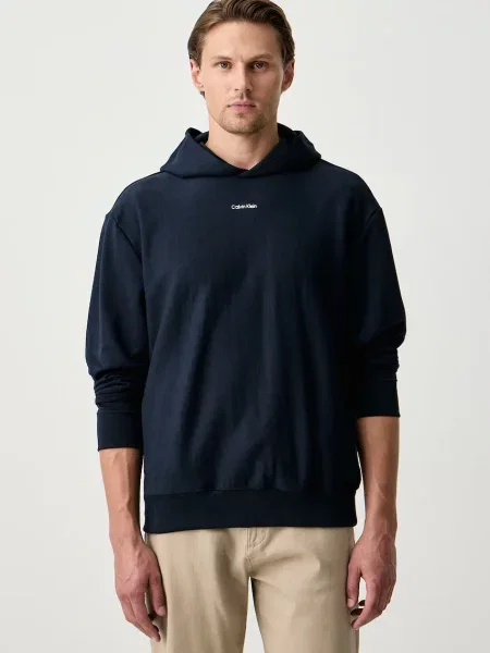 Calvin Klein bluza z kapturem z bawełną granatowa