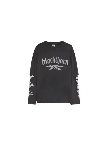 Bershka Tricou BLACKTHORN gri deschis negru