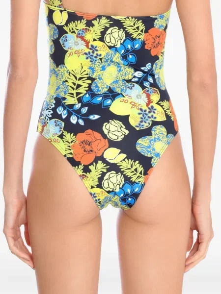 Costum de baie Amir Slama cu model floral cu un umăr gol negru