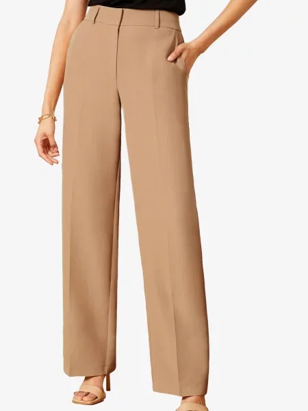 Love & roses Pantaloni cu dungă cămilă maro