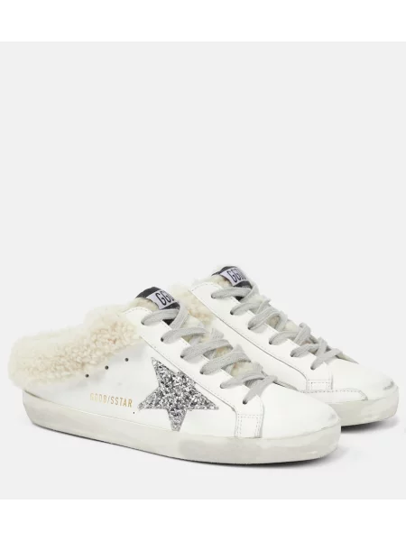 Papuci tip mules Golden Goose din piele de oaie alb