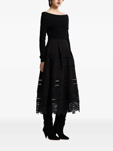 Fustă midi Essentiel Antwerp din dantelă negru