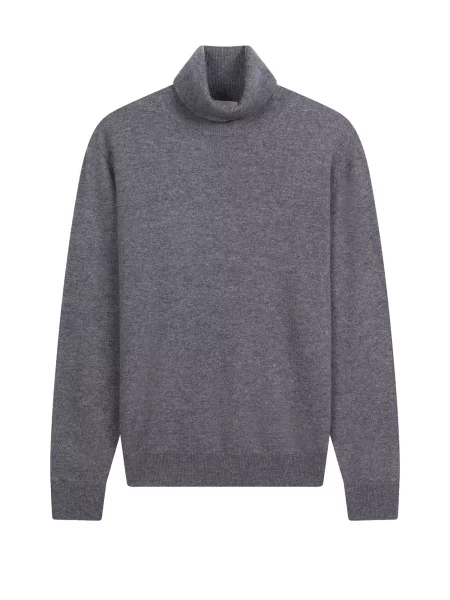 GOBI Cashmere Pulover Men's Essential Turtleneck Cashmere Sweater denim gri