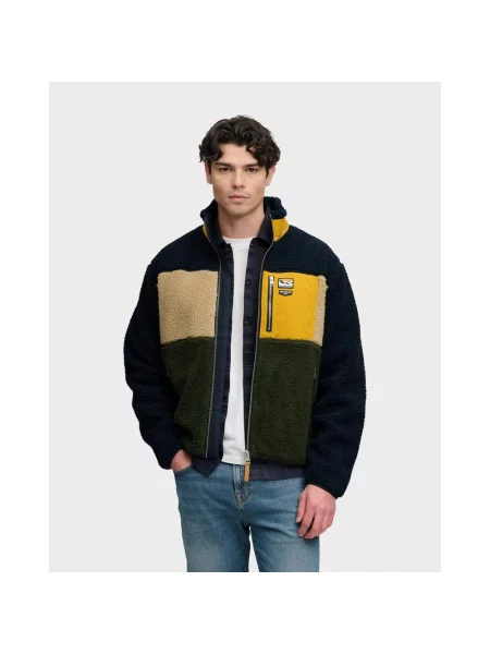 Polar Superdry Colour Block Retro Full Zip granatowy musztardowy ciemnozielony S beżowy
