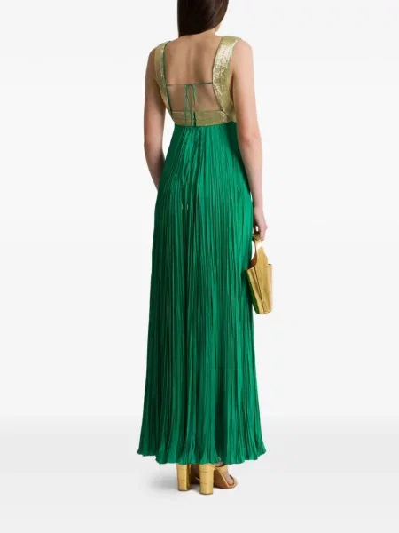 Rochie maxi Alberta Ferretti plisată de costum verde