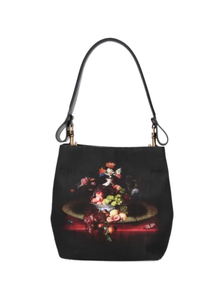 Geantă Vivienne Westwood cu imagine din canvas negru