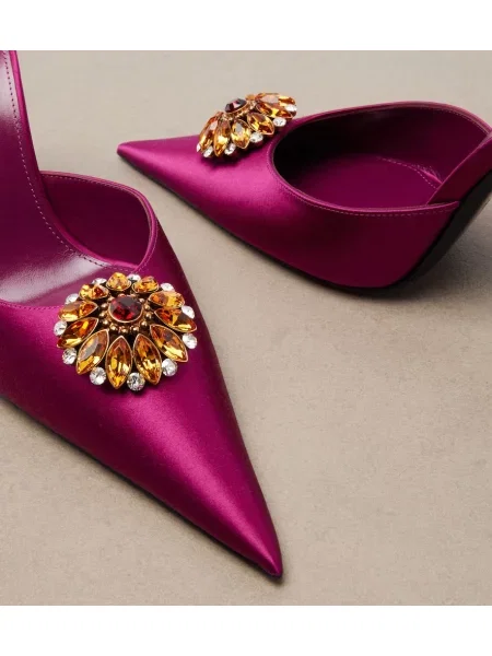 Papuci tip mules Saint Laurent din satin violet