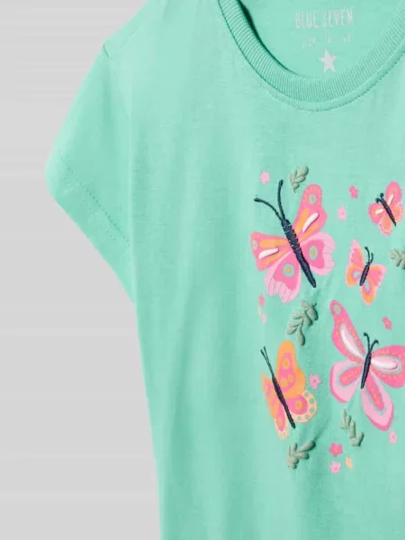 T-shirt z haftem i okrągłym dekoltem Blue Seven